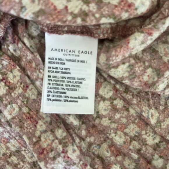 American eagle outfitters smocked floral peplum sleeve crop top blouse sz S - Picture 7 of 8